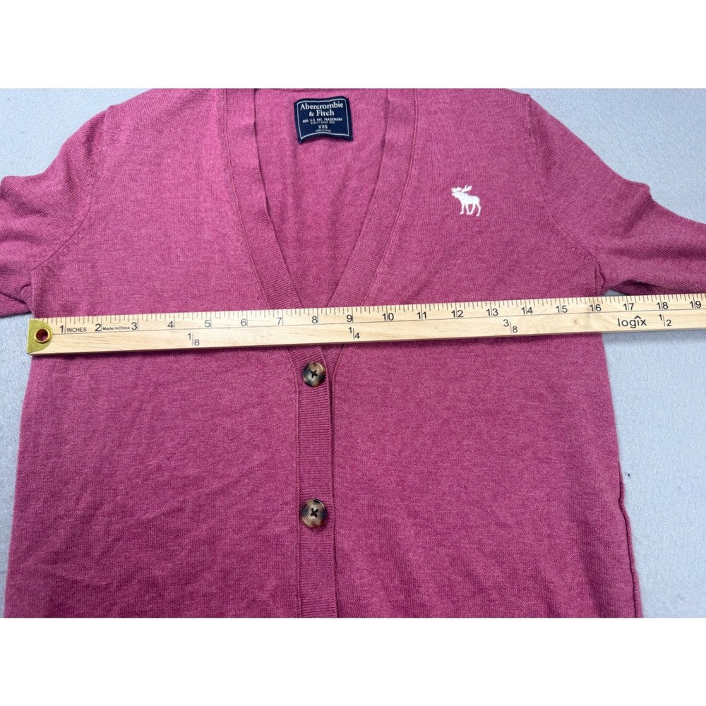 Abercrombie‎ Fitch Pink Cardigan Sweater Womens XXS Embroidered Moose Pockets - Picture 8 of 10